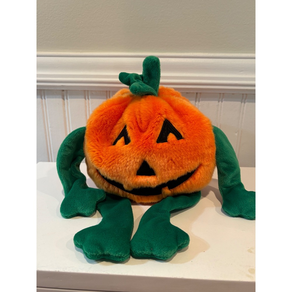 Ty Beanie Buddy Jack O Lantern Pumpkin Halloween Plush Orange Green 8 inch
